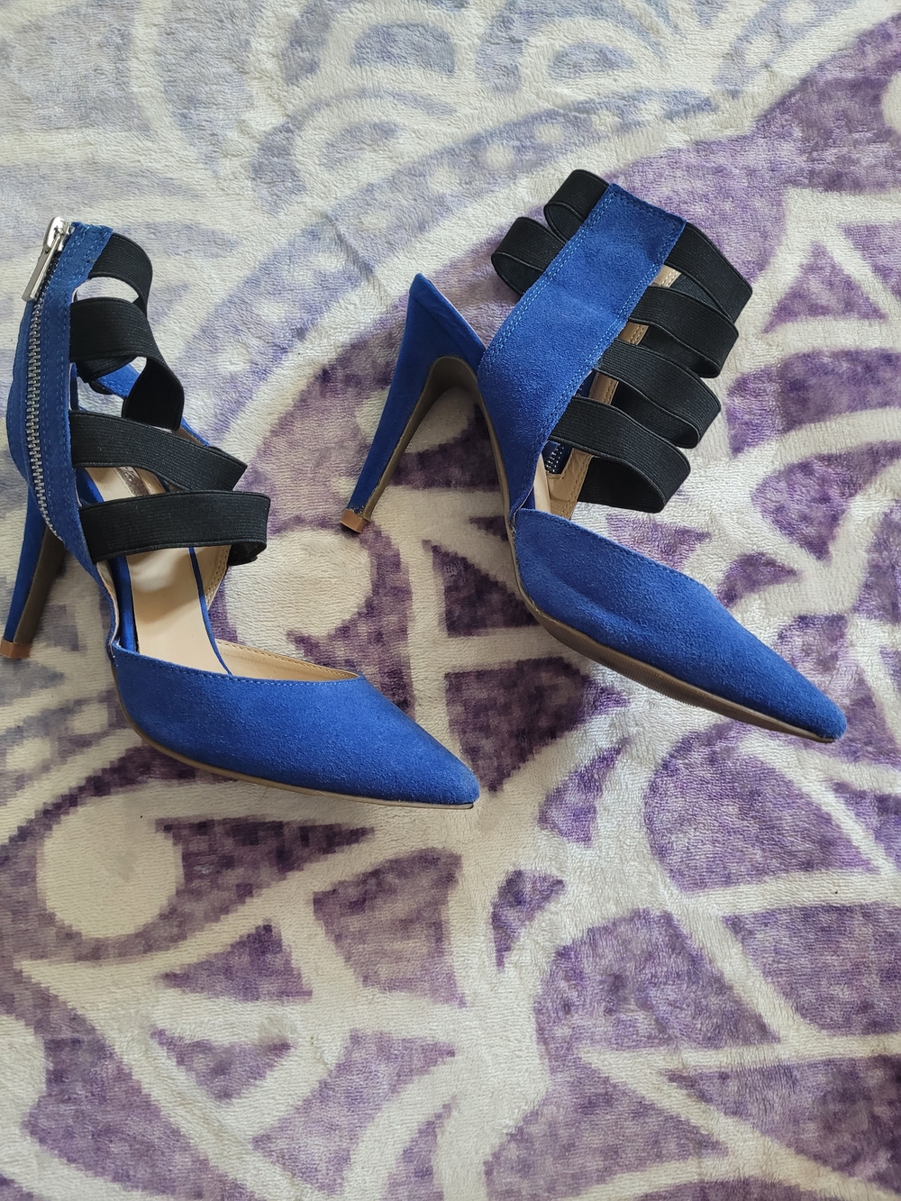 Blue Pointed-Toe Strappy High Heels
